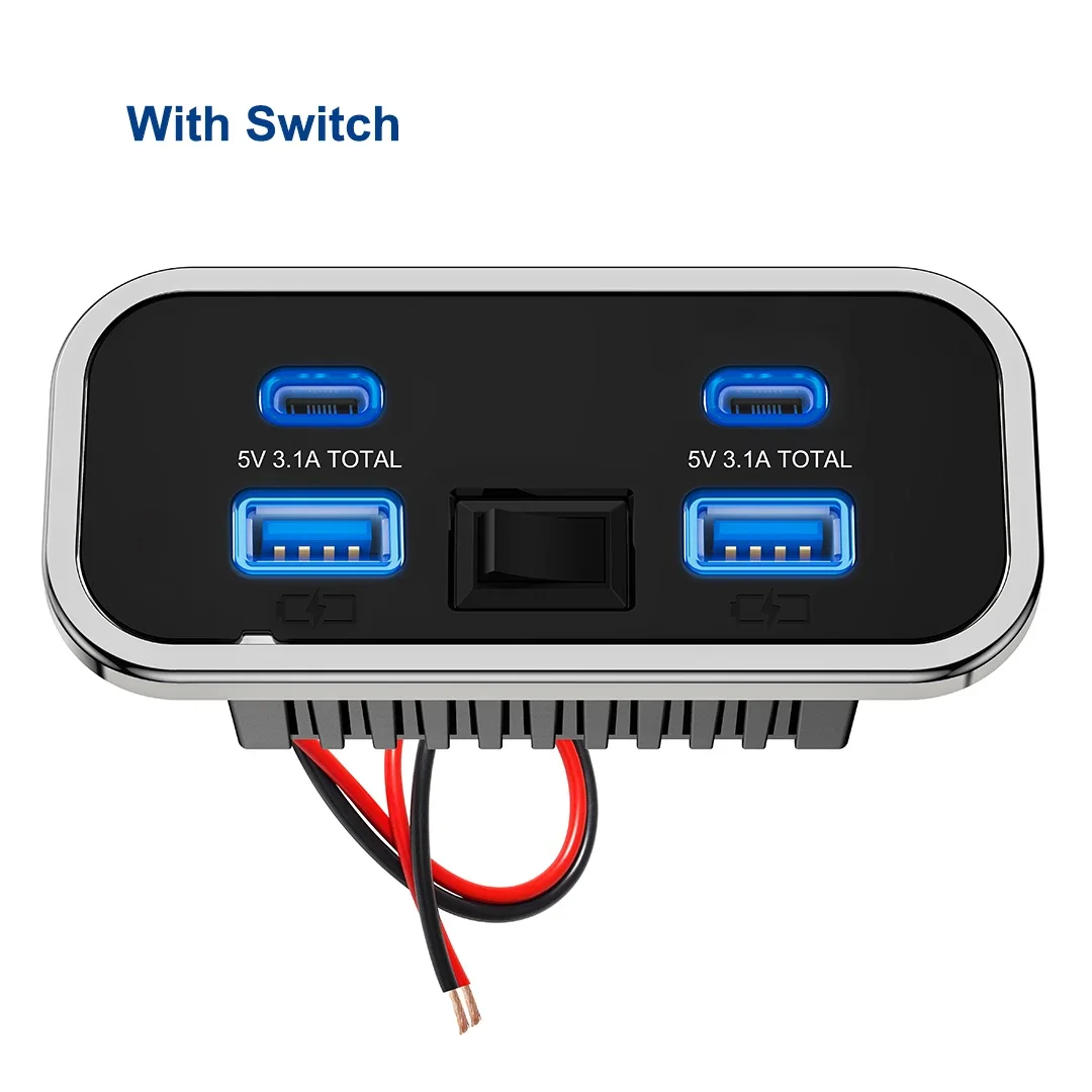 12V-24V 4 Ports Dual USB PD3.0 QC3.0 Steckdose 76W Typ-C Schnellladepanel Wandmontage-Ladeadapter für Marine Bus ATV LKW RV