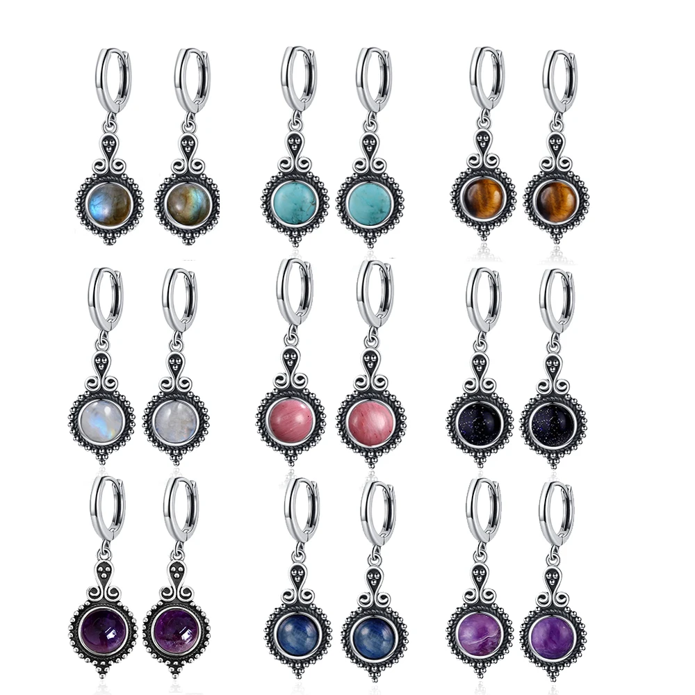 New Elegant Natural Kyanite S925 Silver Drop Earrings for Women Vintage Jewelry Wedding Engagement Hoop Earrings Gifts