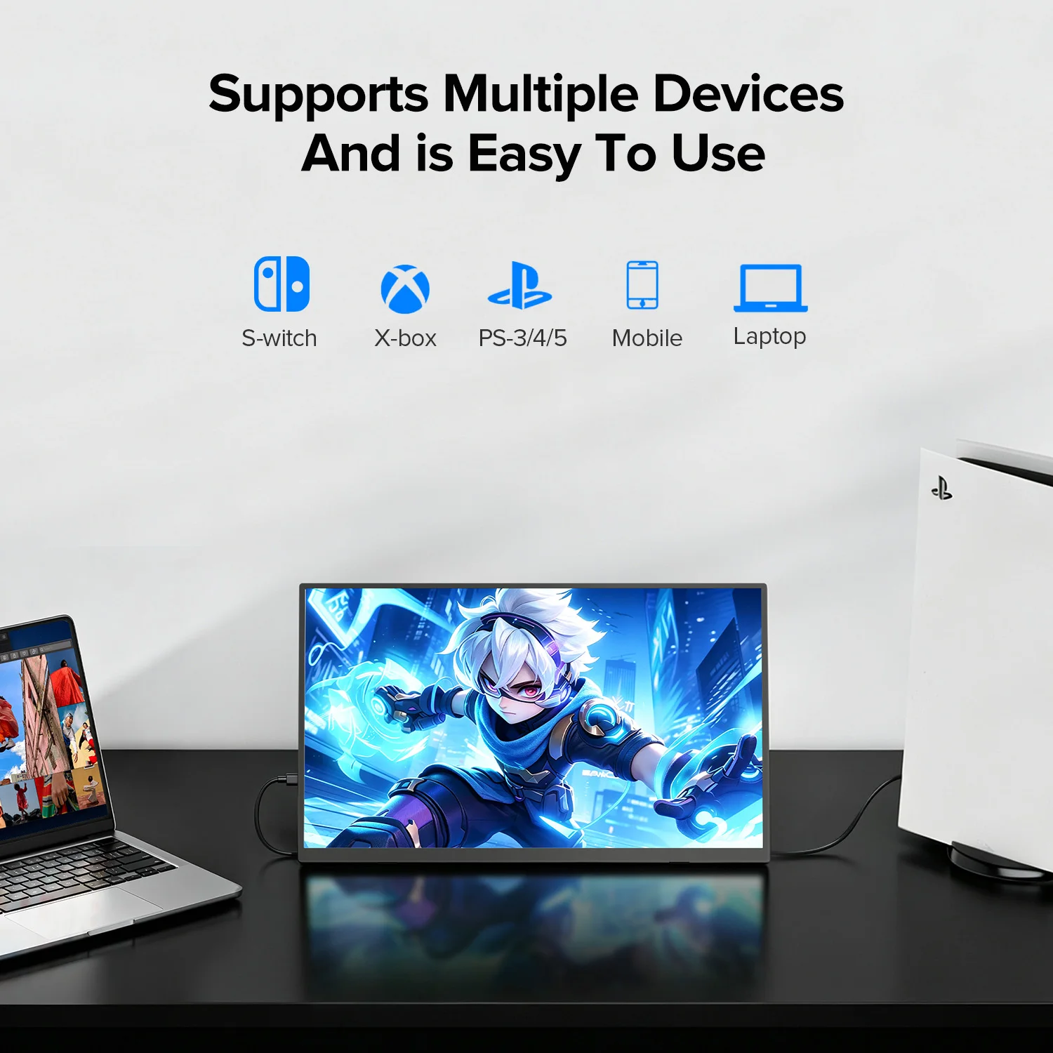 UPERFECT Portable Monitor 15.6" 1080P FHD USB-C HDMI Ultra-Slim Travel Monitor with Kickstand & Speakers IPS Gaming Display Screen for Laptop PC Mac Phone PS Xbox Switch - view 5