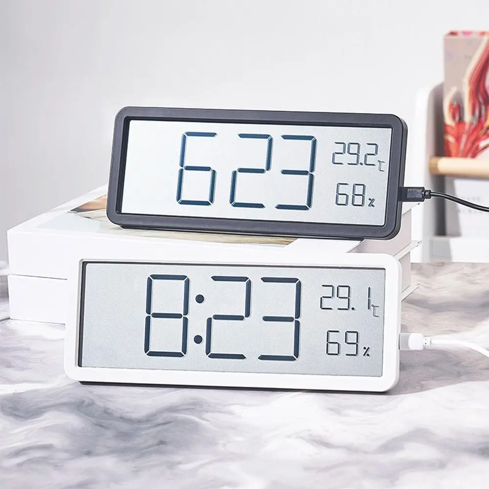 Large Screen LCD Digital Wall Clock Temperature Humidity Digital Wall Clock 12/24H Format Date Week Display Desktop Clock
