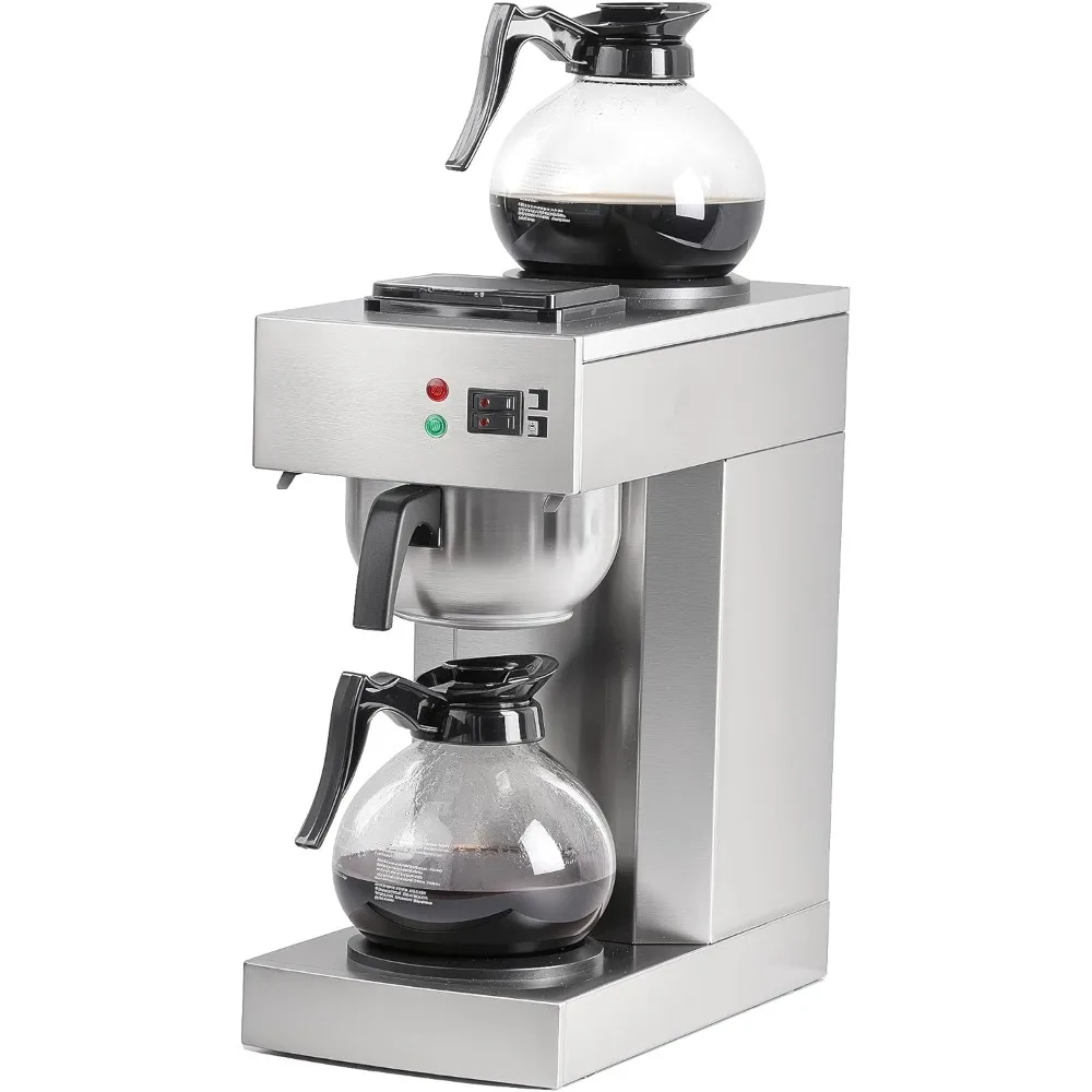 12-Cup Coffee Maker 1.8L Commercial Drip Coffee Maker Pour Over Coffee Machines with 2 Glass Carafes and 2 Warmers Plate