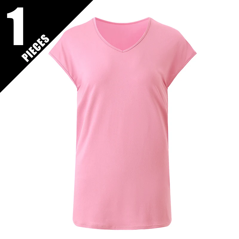 1Piece Women's Short Sleeved V-neck Solid Color Basic Casual Quick Drying Sports Running Comfortable Top T-shirt Trendy Interior