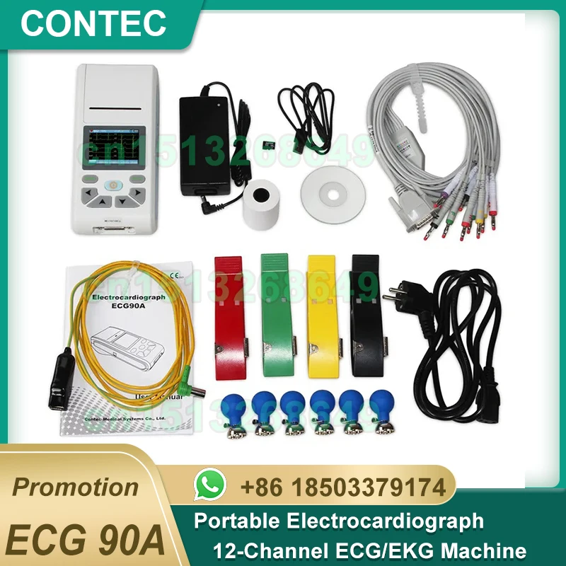 CONTEC ECG90A Touch Screen Portable electrocardiograph 12-Channel ECG/EKG Machine Electrocardiograph ECG 90A