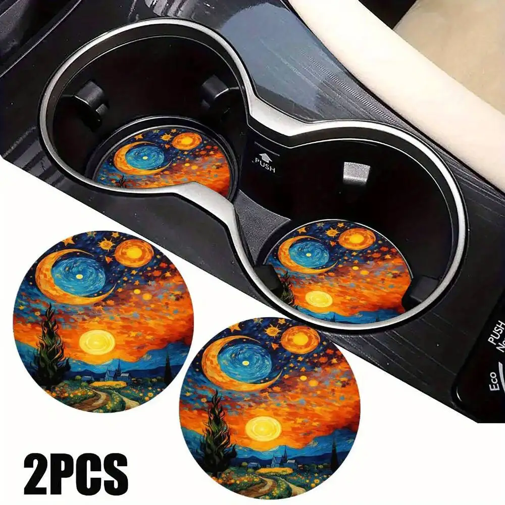 Starry Night Sky Car Cup Coasters 2pcs Star Pattern Suitable For Women Car And Table Cup Holders Car Accessories & Gifts