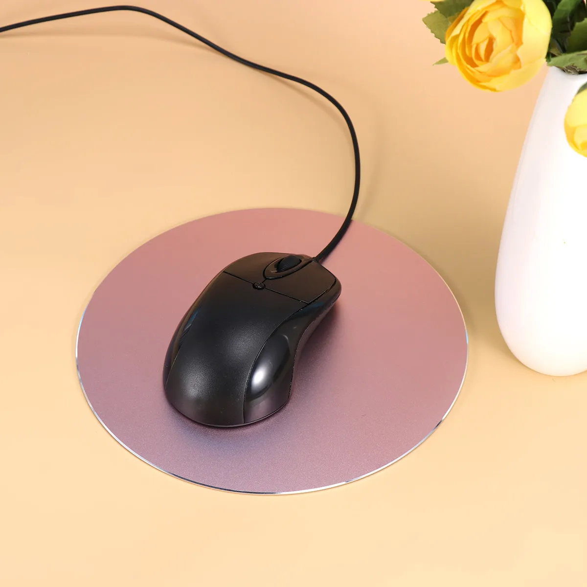 

200x200mm Round Aluminum Mouse Pad Dual-Purpose Metal Mouse Mat Non-Slip Bottom for Glass Desk Table Pc Gaming Workstation Rosy