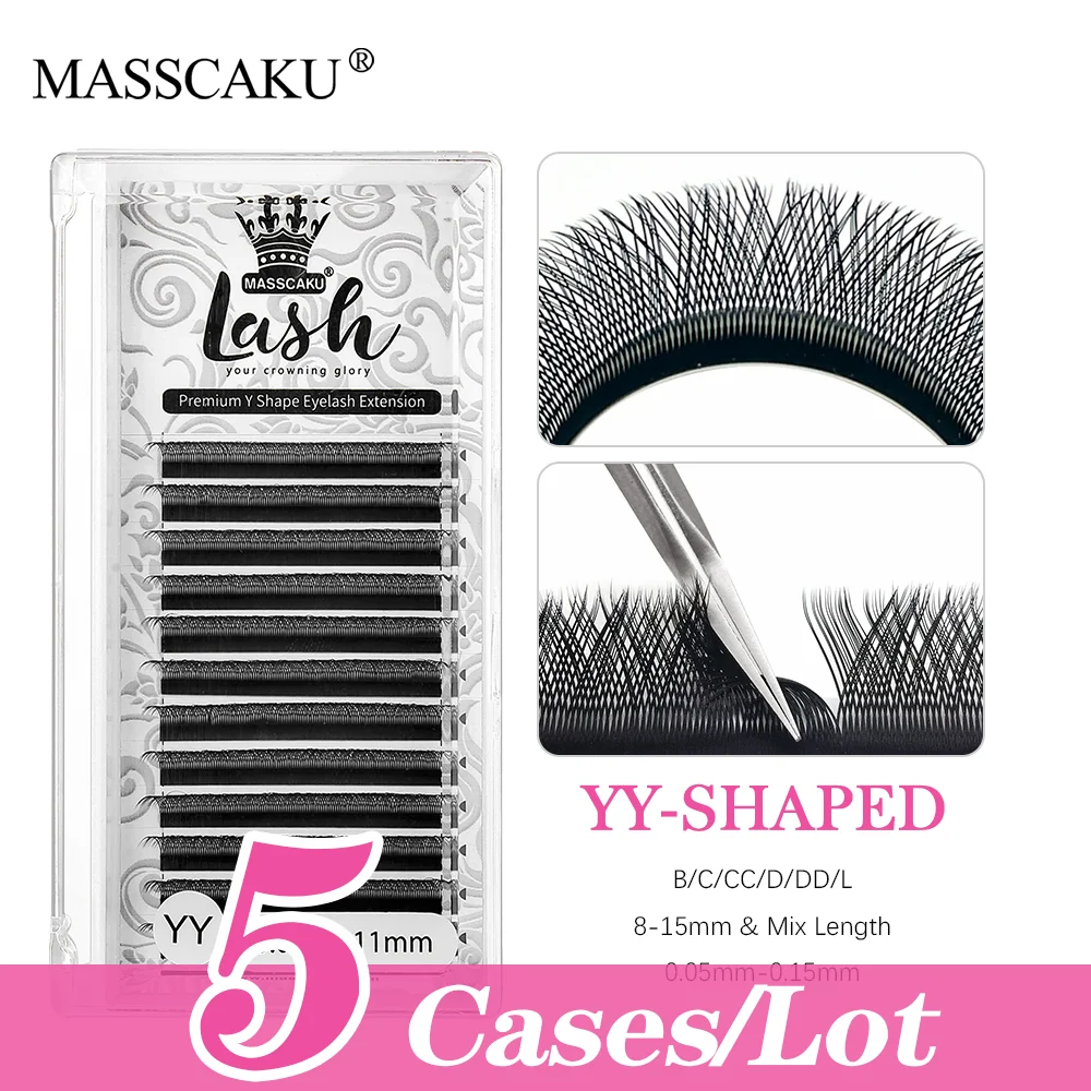 

MASSCAKU 5case/lot c/d curl YY lashes volume faux mink false eyelashes supplies y shape eyelash extensions with personal brand