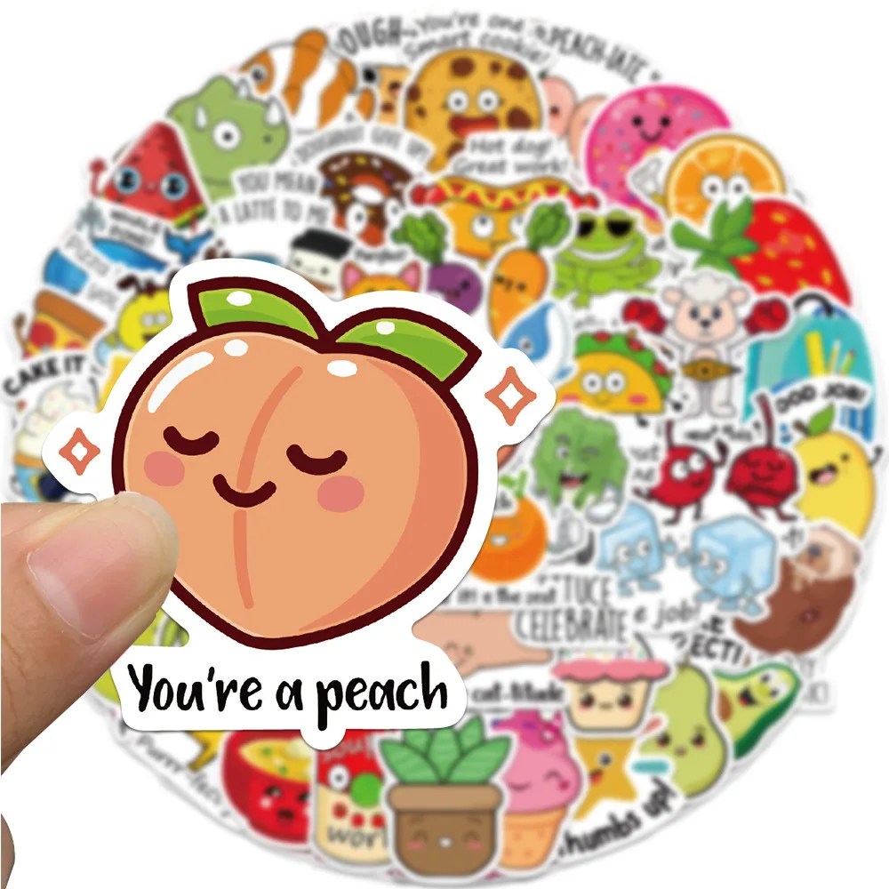 10/30/50PCS Reward Kids Stickers Animal Food Word Graffiti Decal for Child DIY Stationery Luggage Cartoon Sticker Toys Wholesale