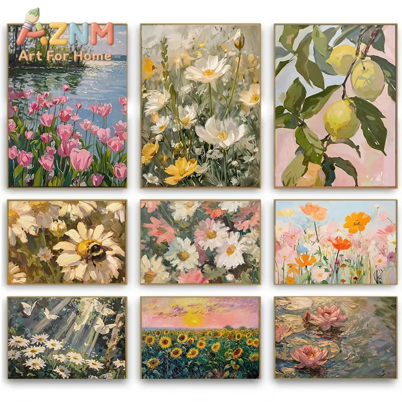 Academy Wind Plant Flowers Daisies Tulip Butterfly Bees Retro Spring Poster Prints Canvas Paintings Wall Art Pictures Home De