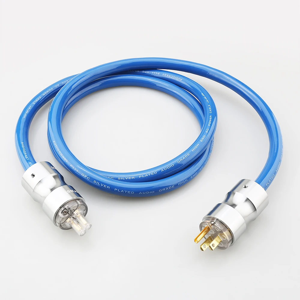 P111 HIFI 電源 EMC シールド銀メッキシュコ電源ケーブル EU/US 電源ケーブル、図 8 IEC メスプラグ付き