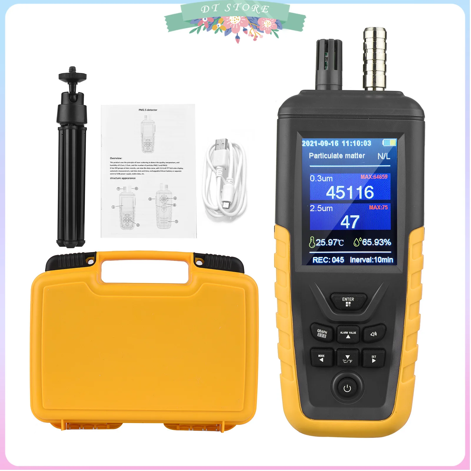 

TC-8200 Dust Particle Counter Air Quality Monitor High Sensitivity 3-channel Pm0.3/2.5/10um Temperature and Humidity Monitor