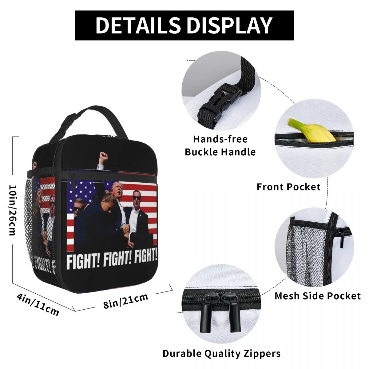 Lunch Box 2024 President Trump Fight Merch Failed Shooting Shot Trump Meme Food Box Y2K Thermal Cooler Bento Box For Work