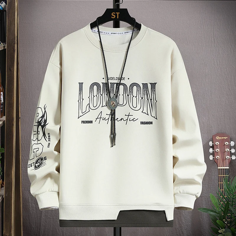 

Мужской свитшот свободного кроя с круглым вырезом и длинными рукавами, базовый слой, весна-осень, новый стиль, повседневный, удобный, из хлопка и полиэстера.