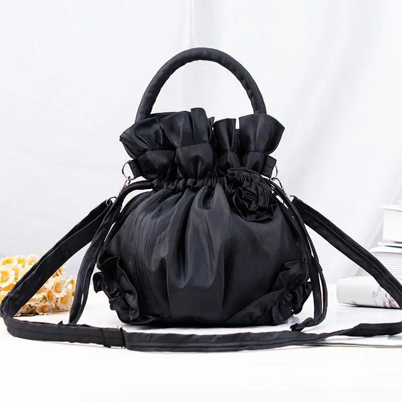 2024 New Vintage Flower Cloth National Style Handbag Female Mother Can Go Out Single Shoulder Crossbody Silk Cloth Bucket Bag