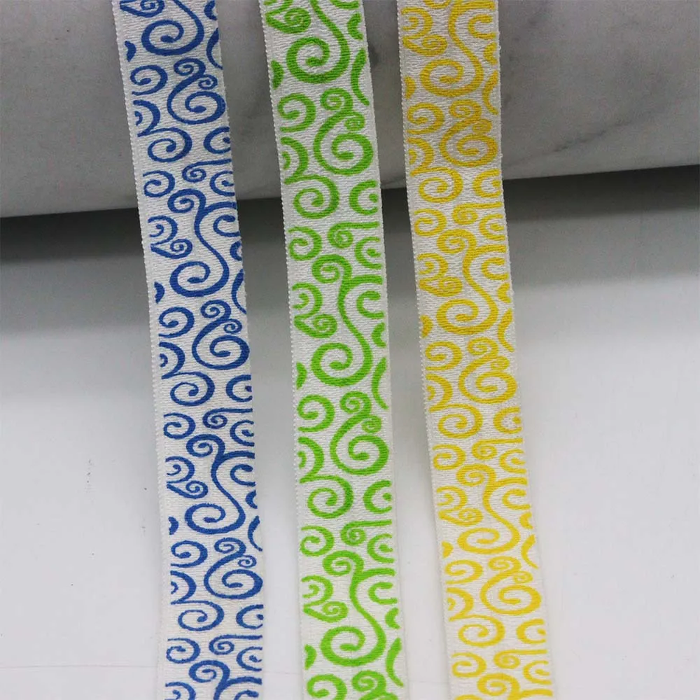 

5/8" 15mm Spiral Vortex Clouds Swirl Printed Fold Over Elastic FOE Ribbon For Headband Hair Ties Hair Accessories