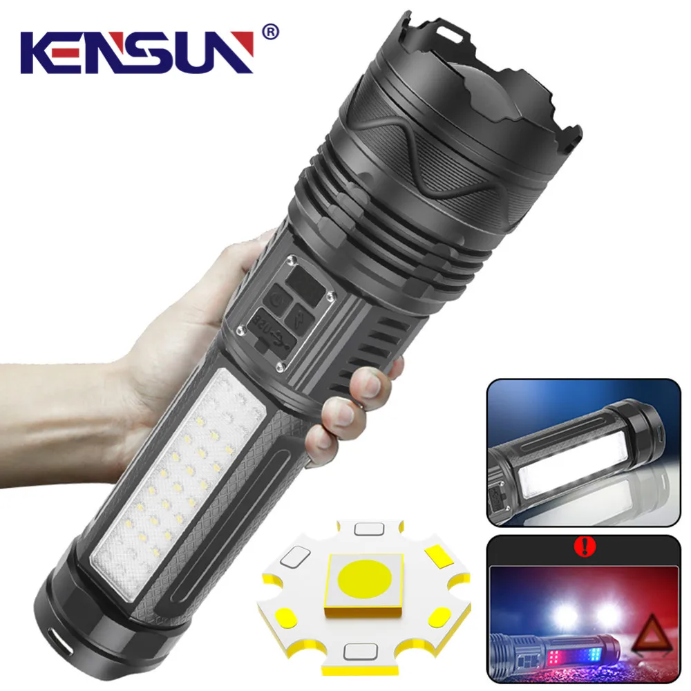 

Powerful 100W LED Flashlight Long Range Charging Zoomable Emergency Torch Outdoor Flashlight Power Display Function