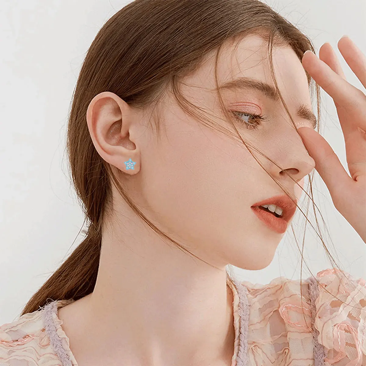 4 pairs of stylish stud earrings for ladies and girls, stainless steel star/Rainbow/butterfly perforated jewelry