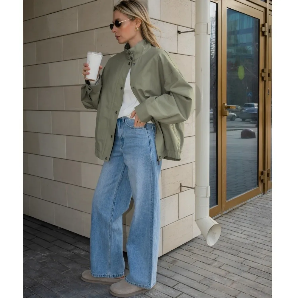 Turn Collar Women Cargo Jacket Relaxed Fit Autumn Winter Ladies Outer Coat Simple Style Cotton Material Casual Overcoat