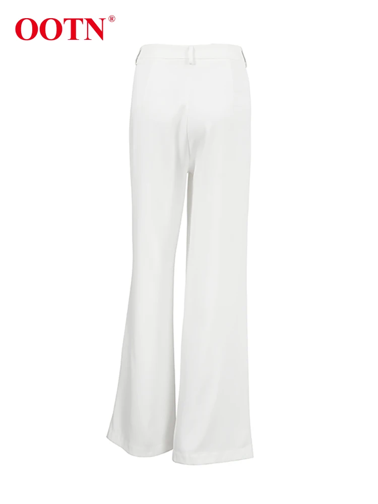 OOTN White Satin High Waist Pants Elegant Women Floor-Length Pleated Trousers Office Ladies Baggy Pants Summer Autumn Thin 2024