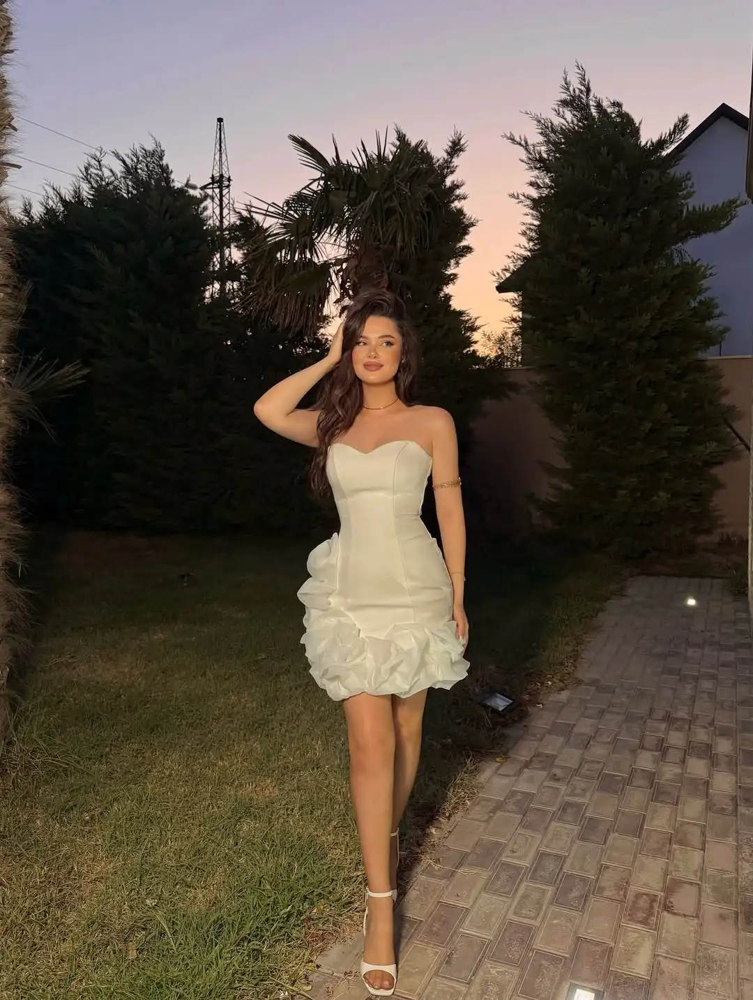 Novo design sexy srapless querida magro 3d flores ruched mini cocktail noite vestido de baile casamento vestido de noiva