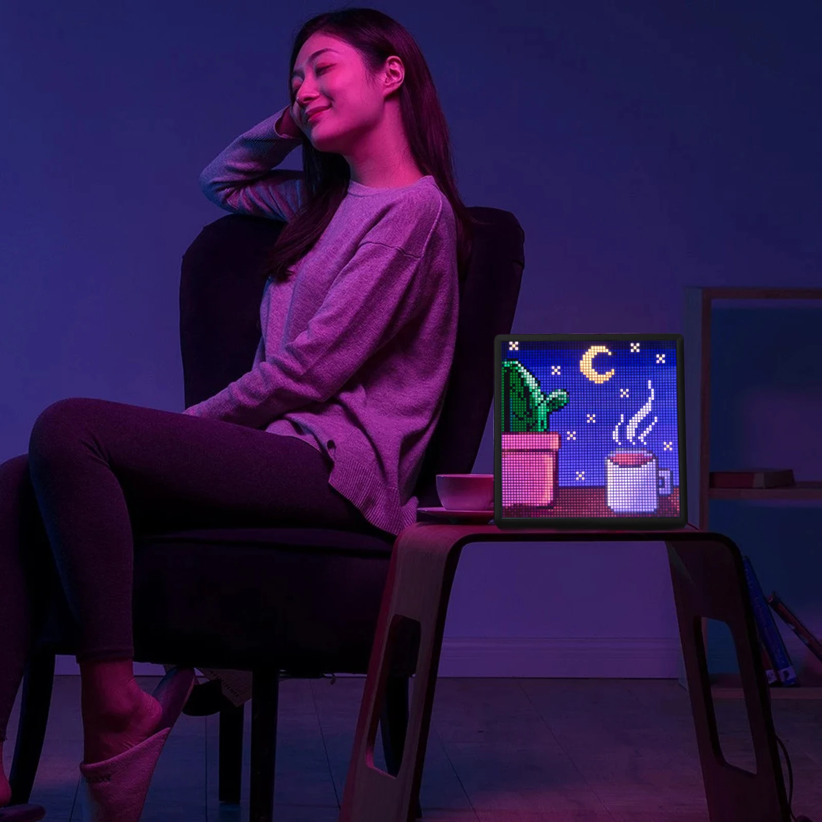 Tela de exibição de arte de pixel led 64x64 led relógio digital com luz noturna controle de aplicativo despertador para arte de pixel em decoração de casa