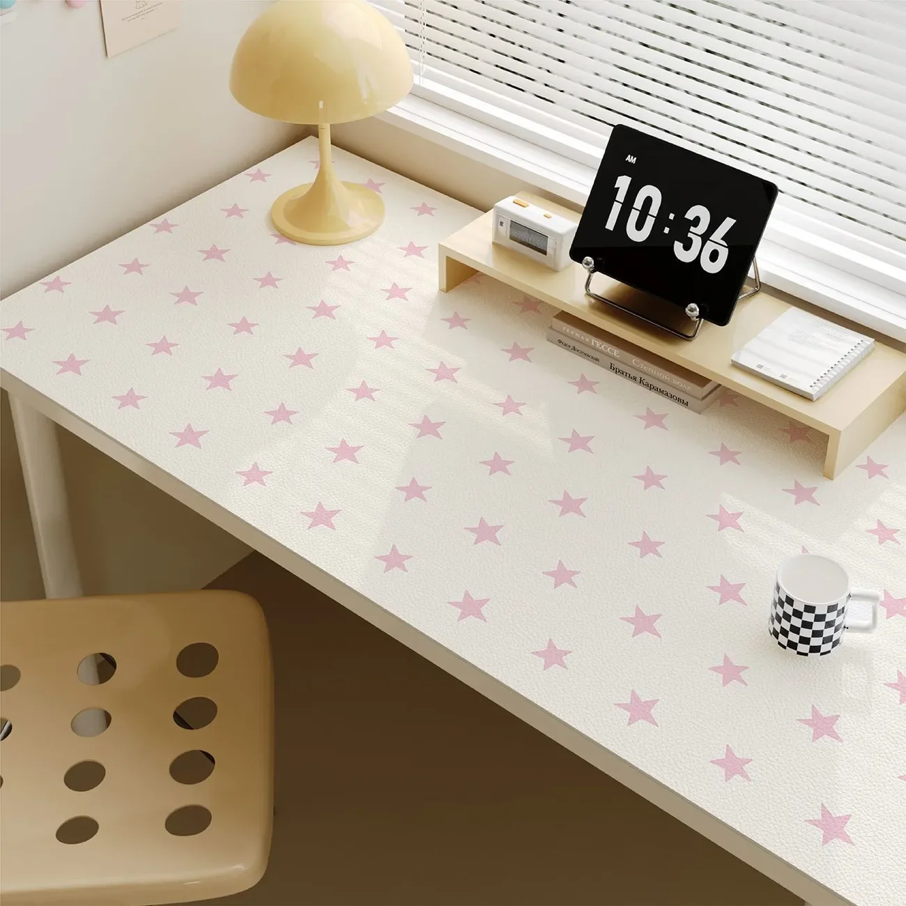 

Leather Desk Pad Protector FULL Screen Pink Blue Star Girl Mouse Pad Office Desk Mat Waterproof Non-Slip PU Desk Blotter Pad