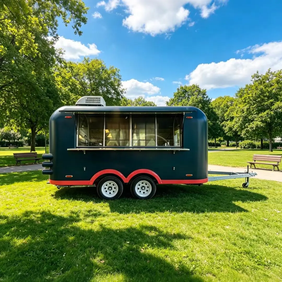 Navy Blue Mobile Food Truck Trailer for Fast Food Street Vending Fully Equipped Catering Kitchen on Wheels