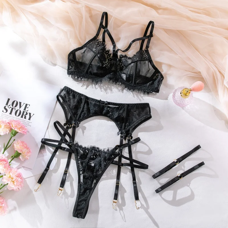 

Bikini Sexy Lace Push up Bra See-through Sexy Minimalist Three-Piece Sexy Lingerie for Women