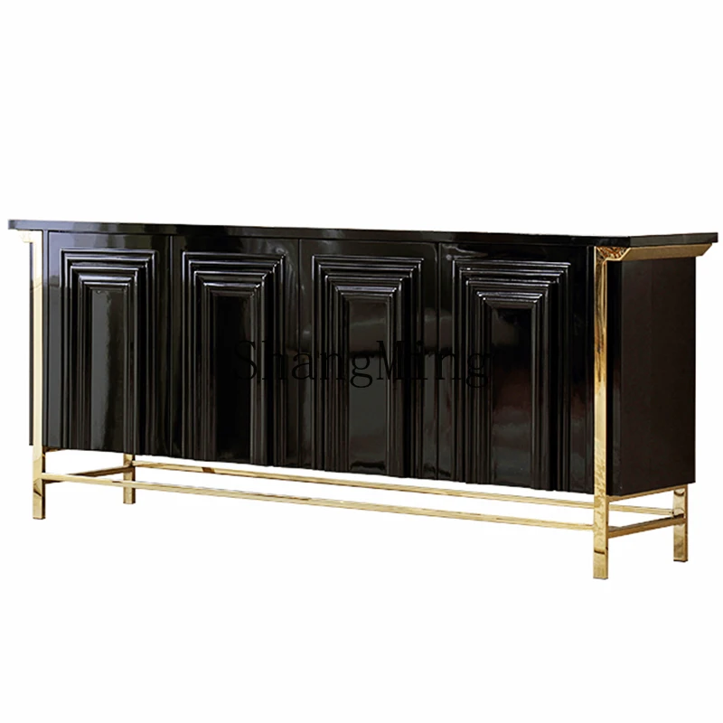 

LXY classical black paint TV cabinet modern stainless steel floor cabinet villa model house light luxury furniture TV cabinet