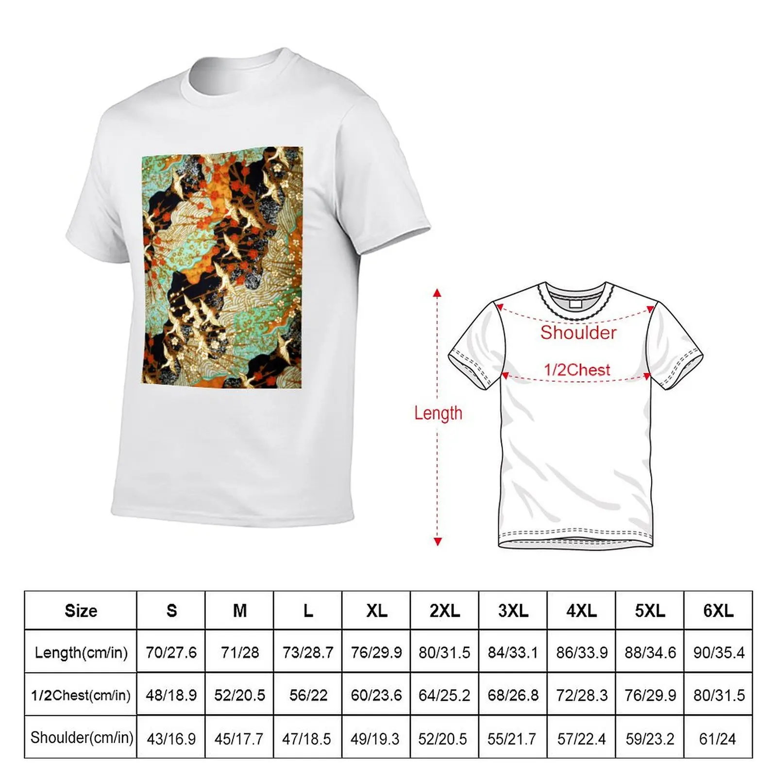 FLYING CRANES AND SPRING FLOWERS Antique Japanese Floral T-Shirt Quick Dry Travel T-Shirt