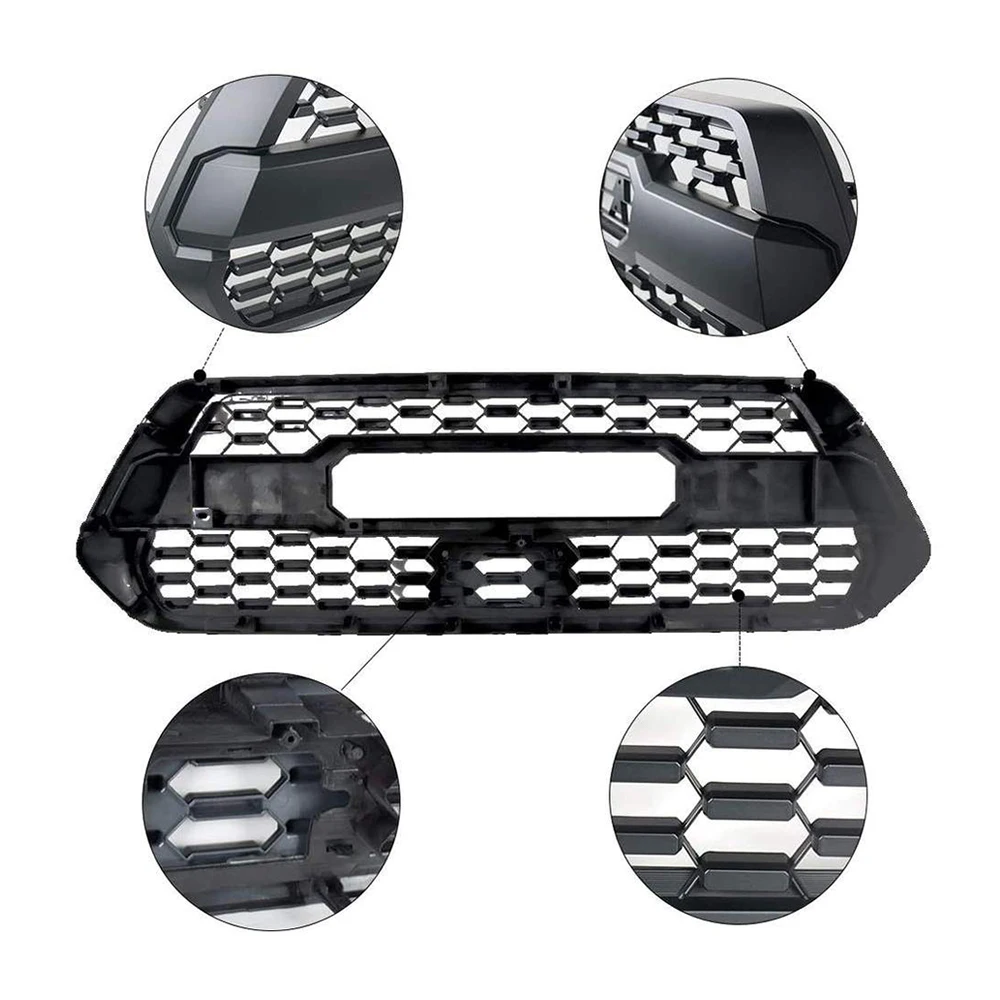 Front Grill Grille With Letter For Toyota Tacoma 2016 2017 2018 ABS Matte Black Honeycomb Mesh Gill for 4X4 Modified Accessories