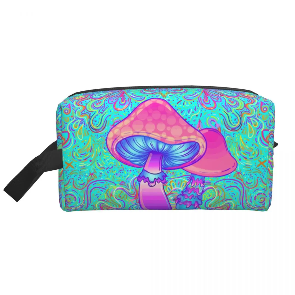 Magic Mushroom Trippy Psychedelic Neon Pastel Goth Cosmetic Bag Women Large Capacity Makeup Case Beauty Storage Toiletry Bags