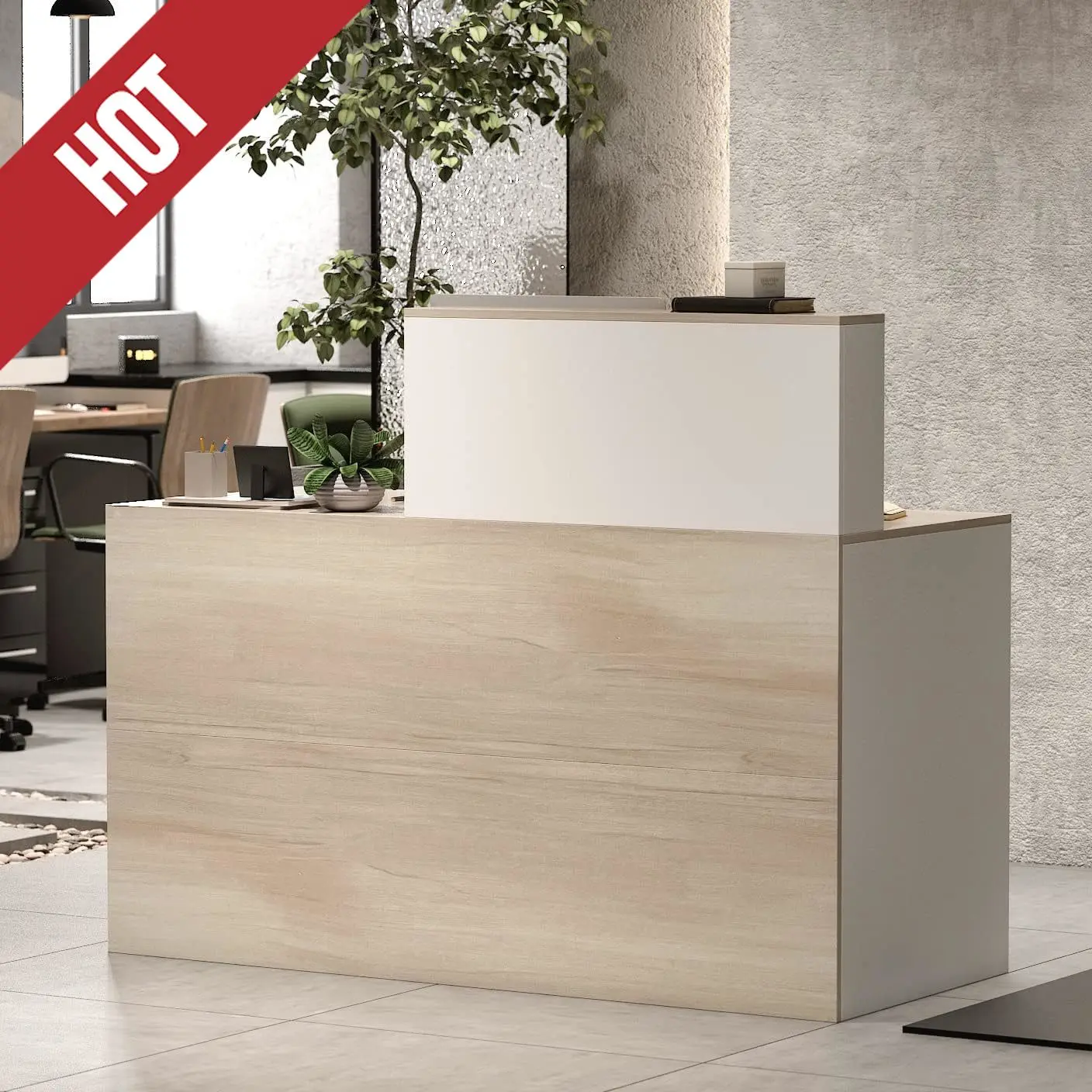 2025 Hot Reception-Schreibtisch mit Theke und abschließbaren Schubladen, für Salon, Empfangsraum, Kasse, natürlich