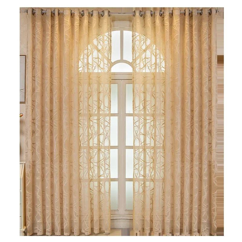 Cross Border Window Milk Tea Colored Transparent Modern Minimalist Screen Curtains for Living Dining Room Bedroom