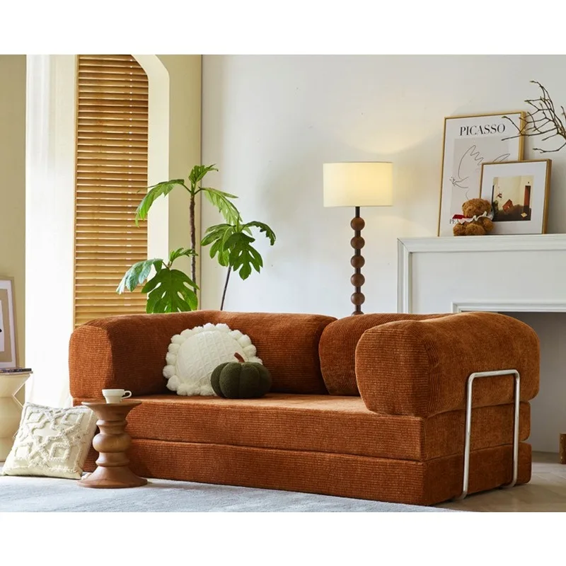 Small apartment retro module straight row American three-person folding dual-purpose sofa