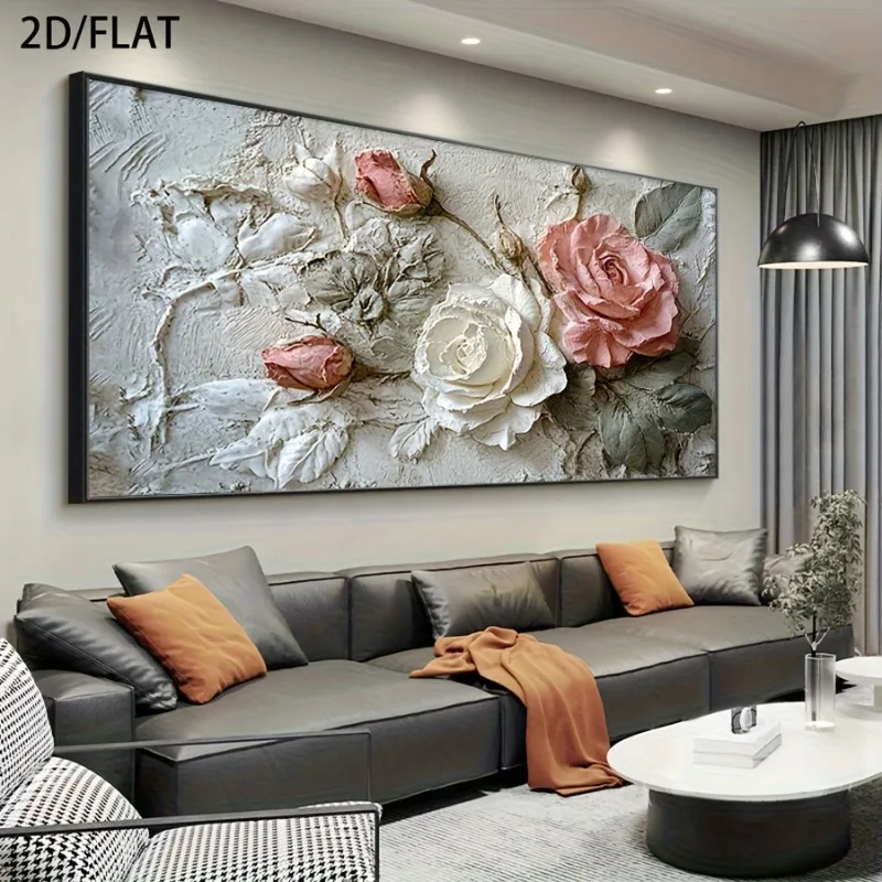 2D Flat, Unframed Canvas Wall Art Modern Nordic Floral Design High-Quality Canvas for Indoor/Outdoor Use, Large Canvas Wall Art