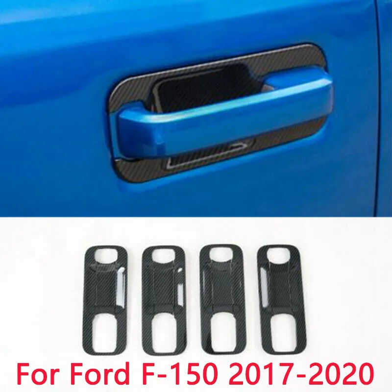 カーボンファイバー-8x-外装ドアハンドルボウルカバートリム-フォード-f-150-f150-2017-20用