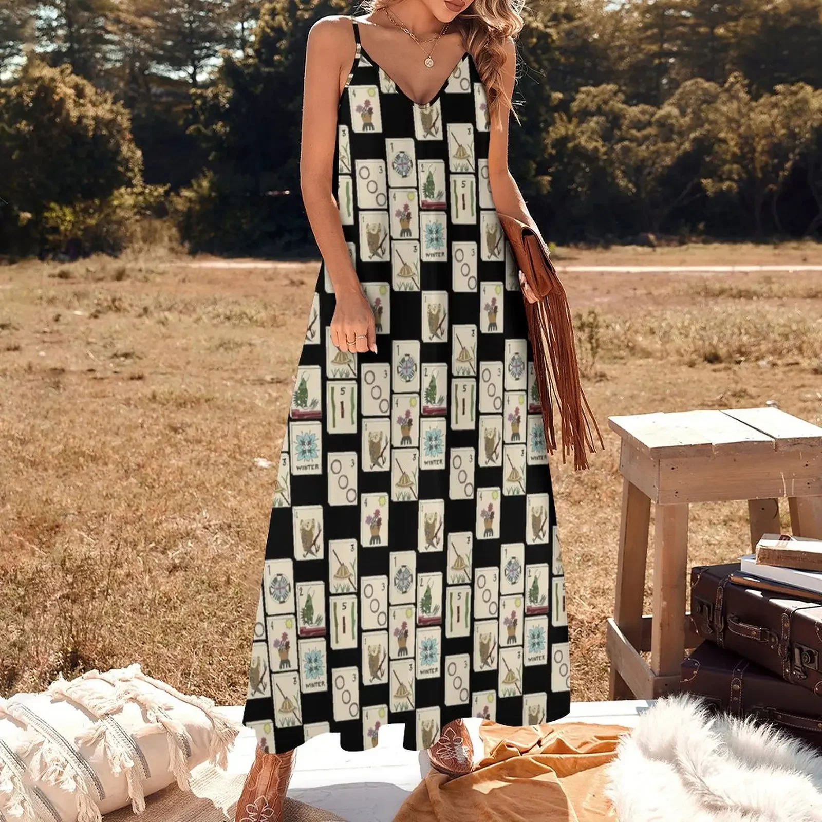 Mahjong Majong Black Tile Pattern Sleeveless Dress cute dress women's fashion dresses birthday dress for women luxury 2024