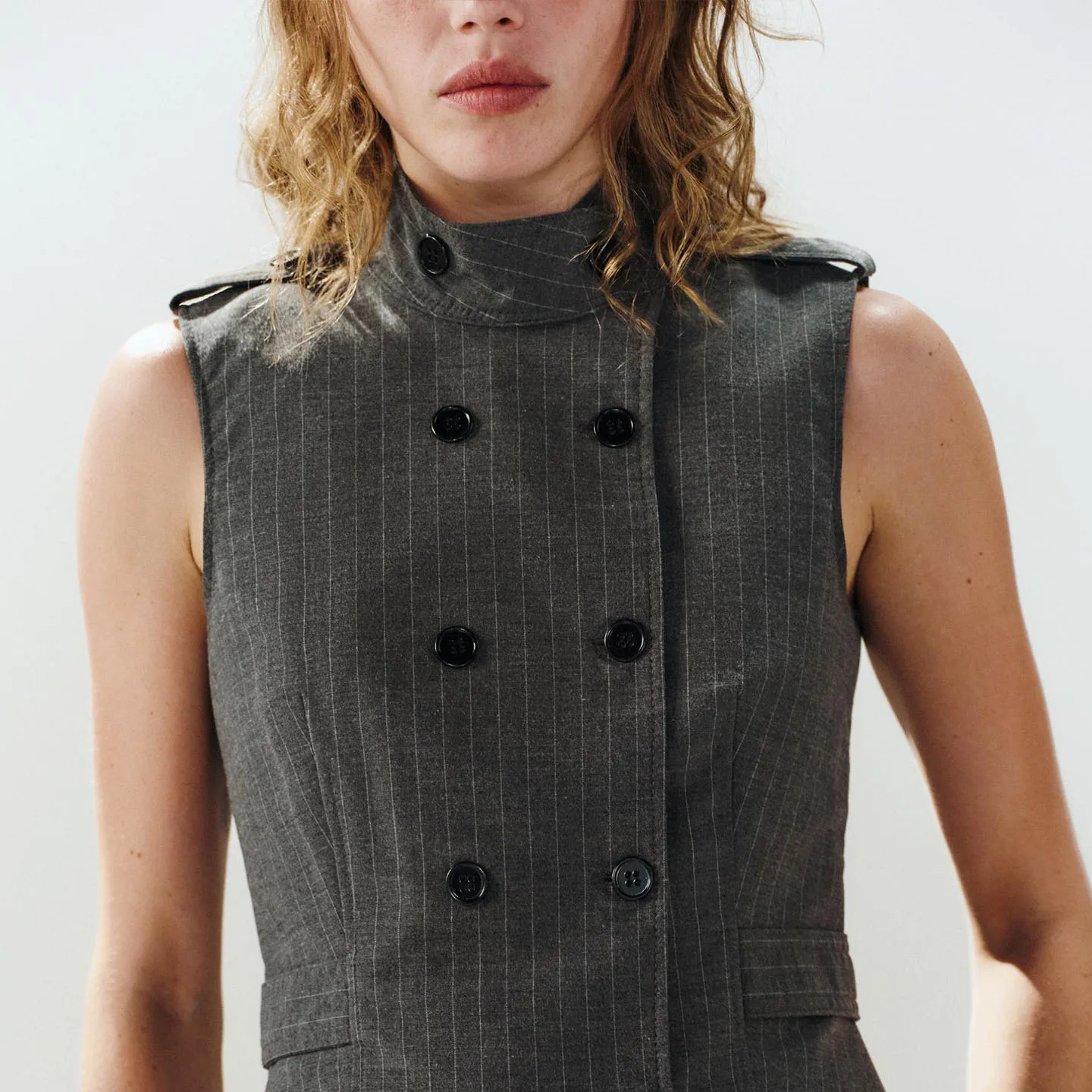 Fashionable Women's Sleeveless Stand Collar Vest 2026 Autumn New Arrival Button Strap Design Top ZADATA Brand Outerwear