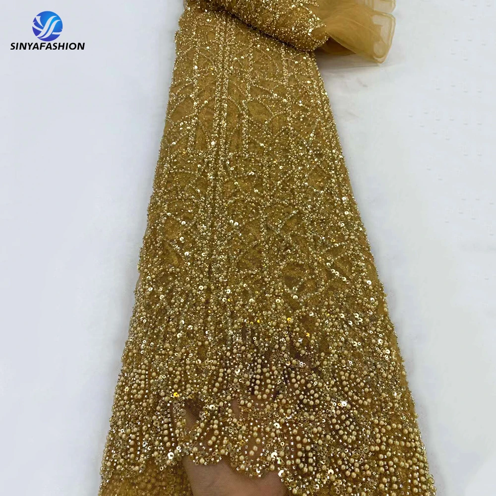 Sinya 2024 High Quality Beautiful White Luxury Sequins Pearls Bubble Beads Wedding Lace Fabric Heavy Beaded Bridal Lace 5 Yards