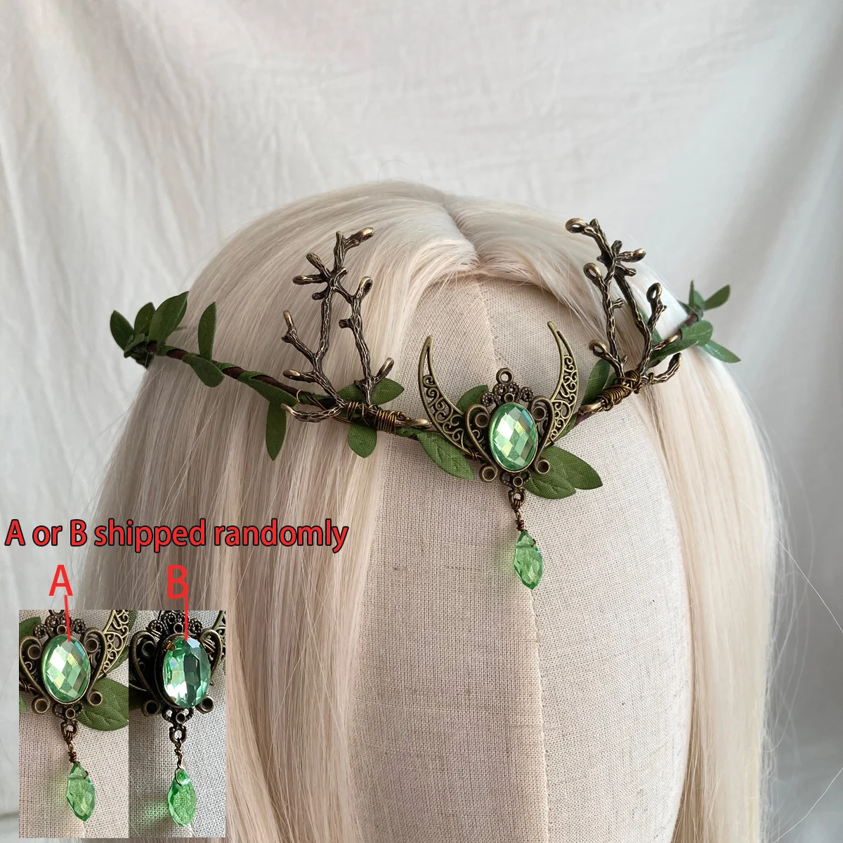 Fee Krone Elf Tiara Krone Für Frauen Hochzeit Tiara Braut Blume Mädchen Crown Fee Kostüm Reif Floral Haar Kranz Renaissance – Detail 2