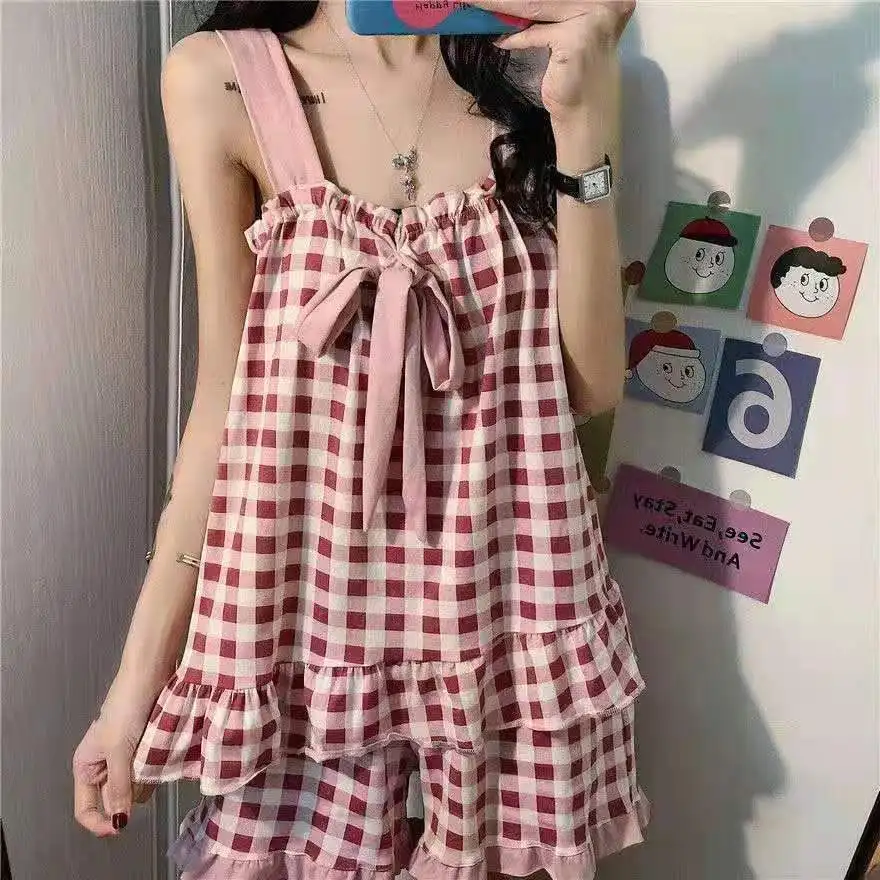 Pajamas Set for Women Sexy Home Clothing Sleepwear Tank Top Suit Shorts Cute Underwear Soft Nightwear Sleeveless Lace Loungewear