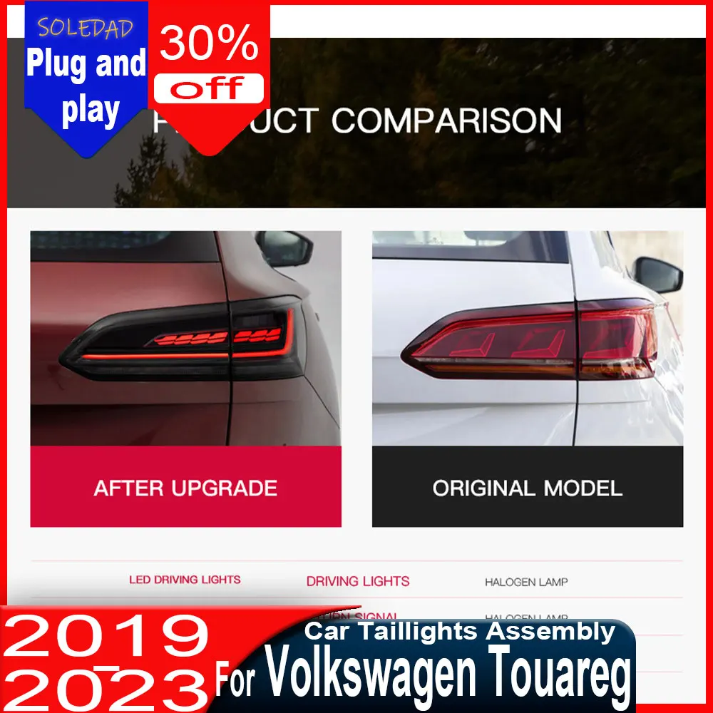 

Задние фонари для VW Touareg 2019-2023, светодиодные задние фонари в сборе, модернизированные, с эффектом «драконьей чешуи» и динамическим указателем поворота