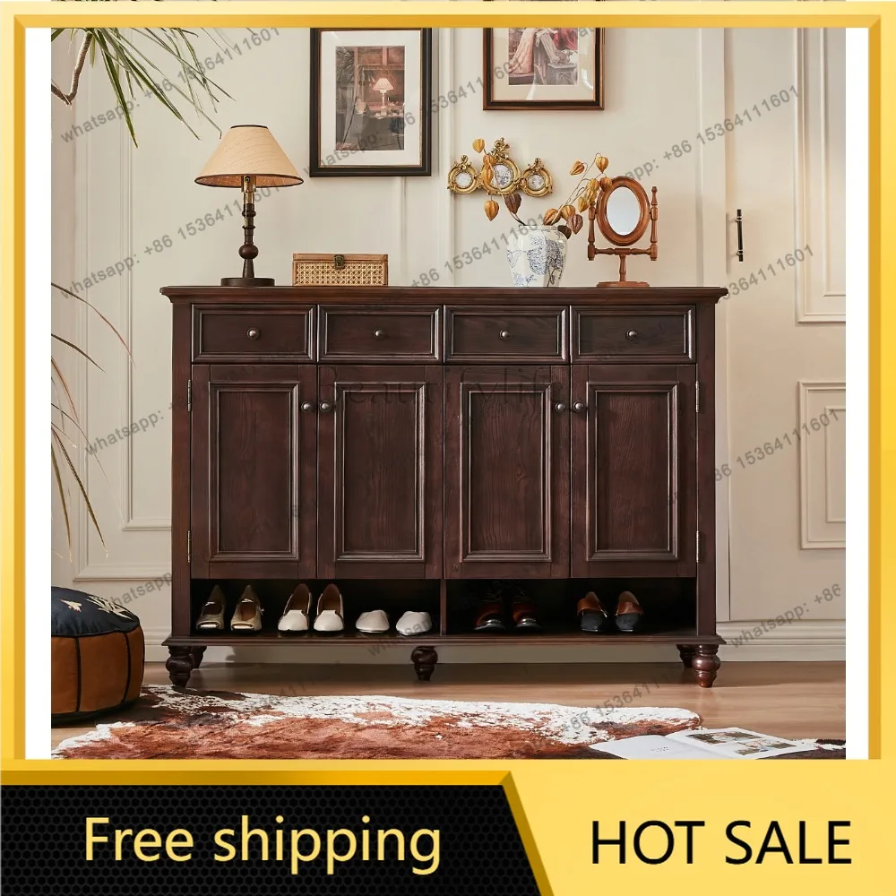 FG American solid wood shoe cabinet, storage storage wall solid wood integrated entrance cabinet