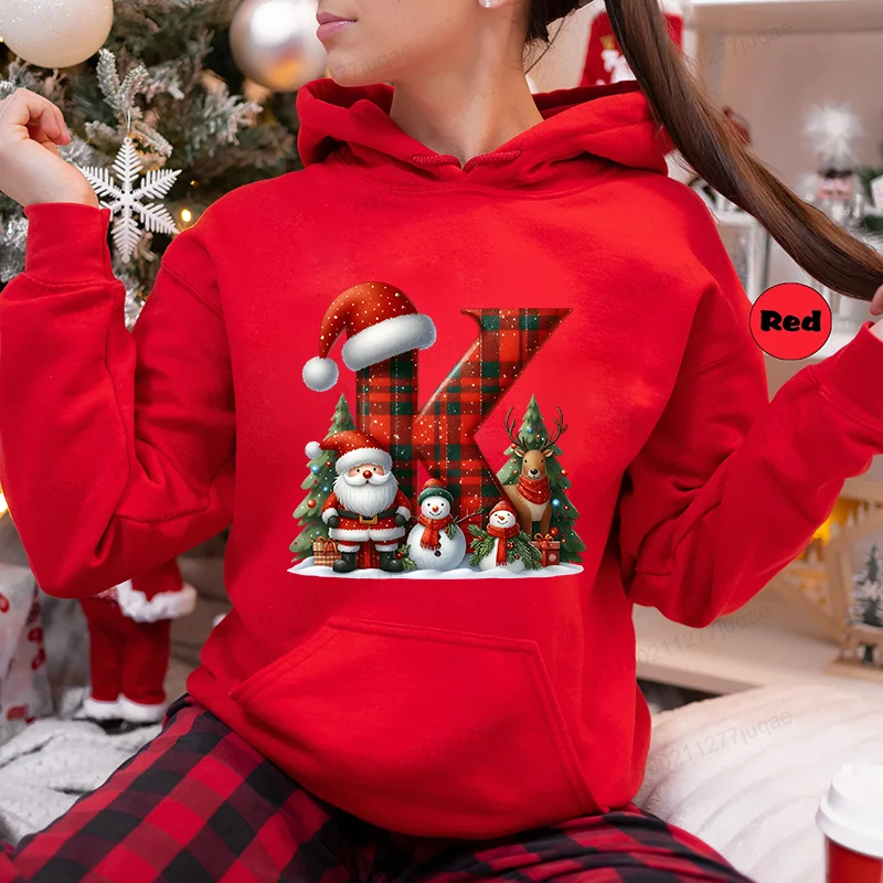 Natal alfabeto carta design feminino hoodies sportwear velo hoodie festivo feriado moda casual camisa roupas personalizadas
