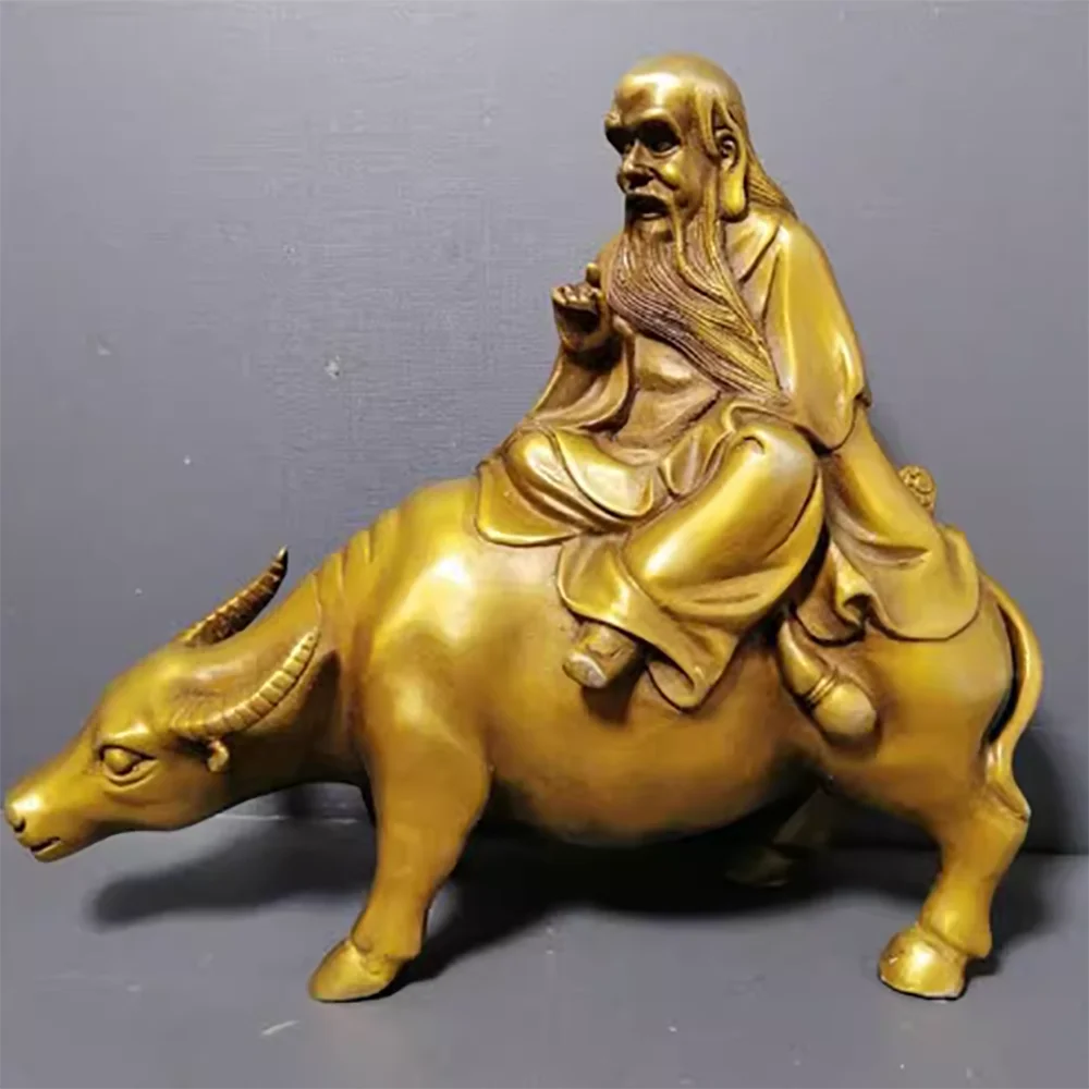 Pure Copper Laozi Riding Ox to Exit the Pass, Moral Heavenly Sovereign Laojun Ox Statue, Office, Living Room, Creative Crafts