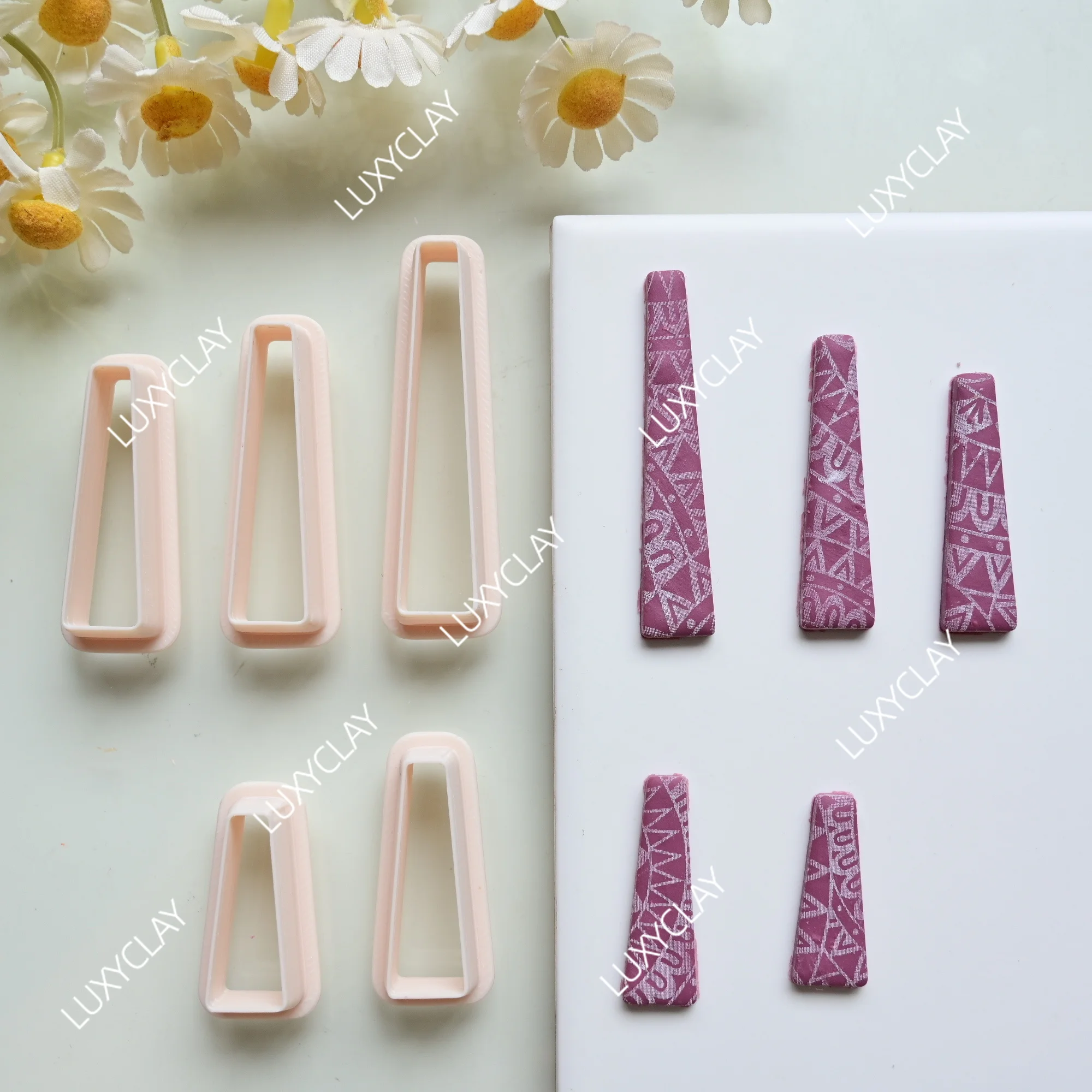 5pcs Tapered Rectangle Pattern Clay Molds, Long Slim Trapezoid Shape Polymer Clay Cutters for DIY Jewelry Earrings Making