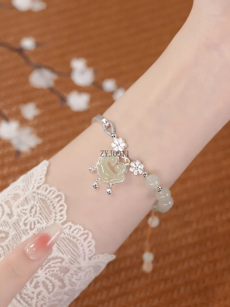 Натуральный нефрит Hetian, полубраслет с замком безопасности s925, серебряный тканый легкий роскошный нишевый браслет, женский регулируемый