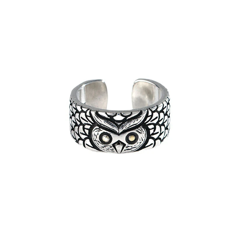 

Retro Men's Silver Color Ring Trend Personality Fashion Thai Silver Owl Adjustable Ring For Men Boy Anniversary Jewelry GIft