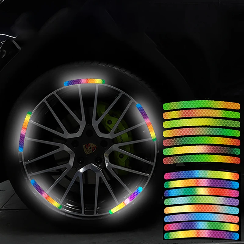 20pcs Car Wheel Hub Reflective Strips Tire Rim Colorful Stickers Night Driving Decors for Car-Styling Accessories