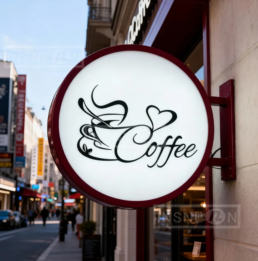 

Световая вывеска на заказ, уличная рекламная вывеска для бизнеса, круглая светящаяся вывеска с логотипом, двусторонняя светодиодная вывеска для кофеен, водонепроницаемая.